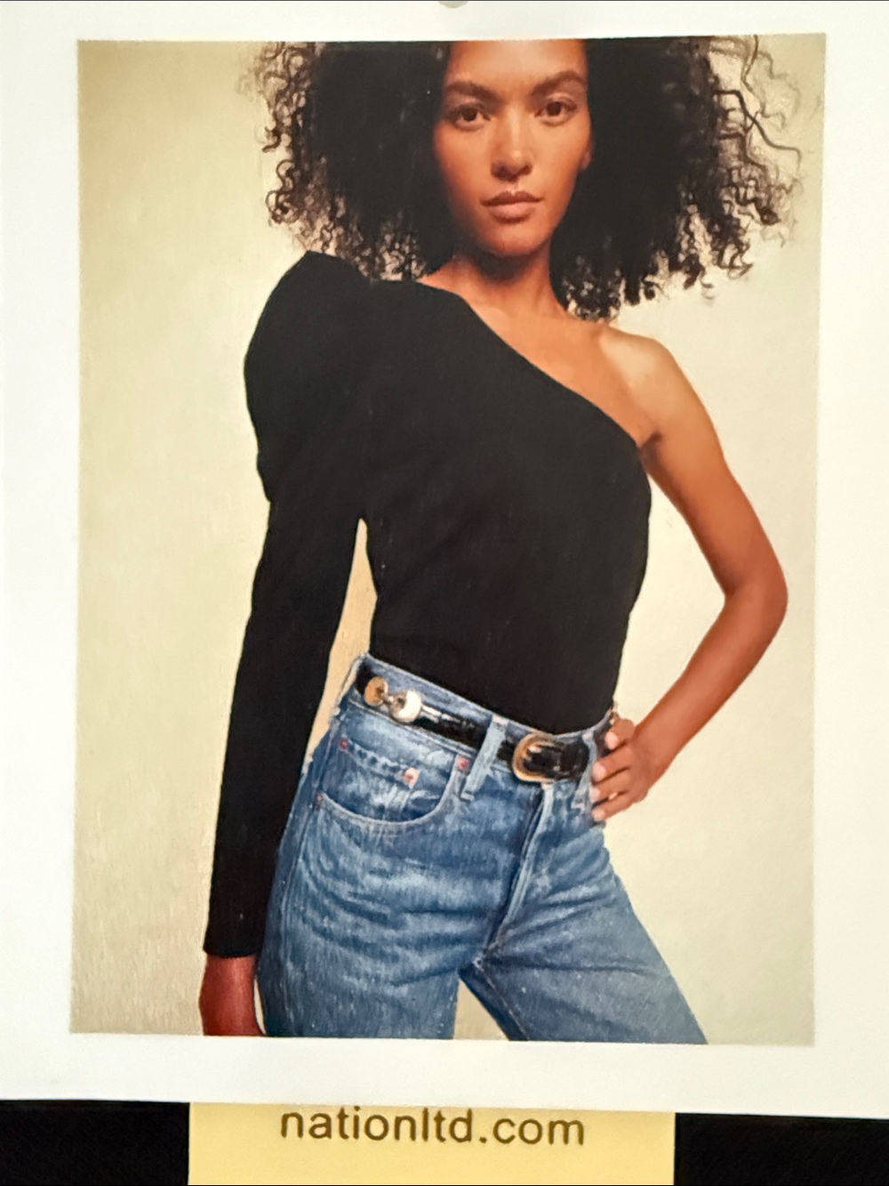 NATION LTD- Sabrina One-Shoulder Black Long-Sleeve Party Tee - Womens